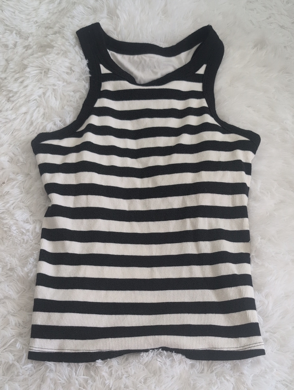 Black & White Striped Ribbed Tank Top